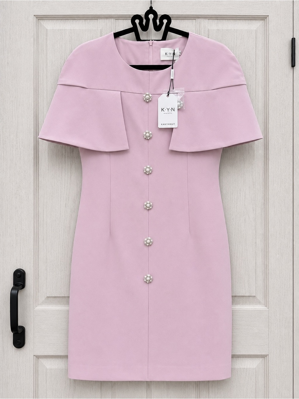 Pink Midi Dress with Embellished Buttons and Cape Sleeves size M